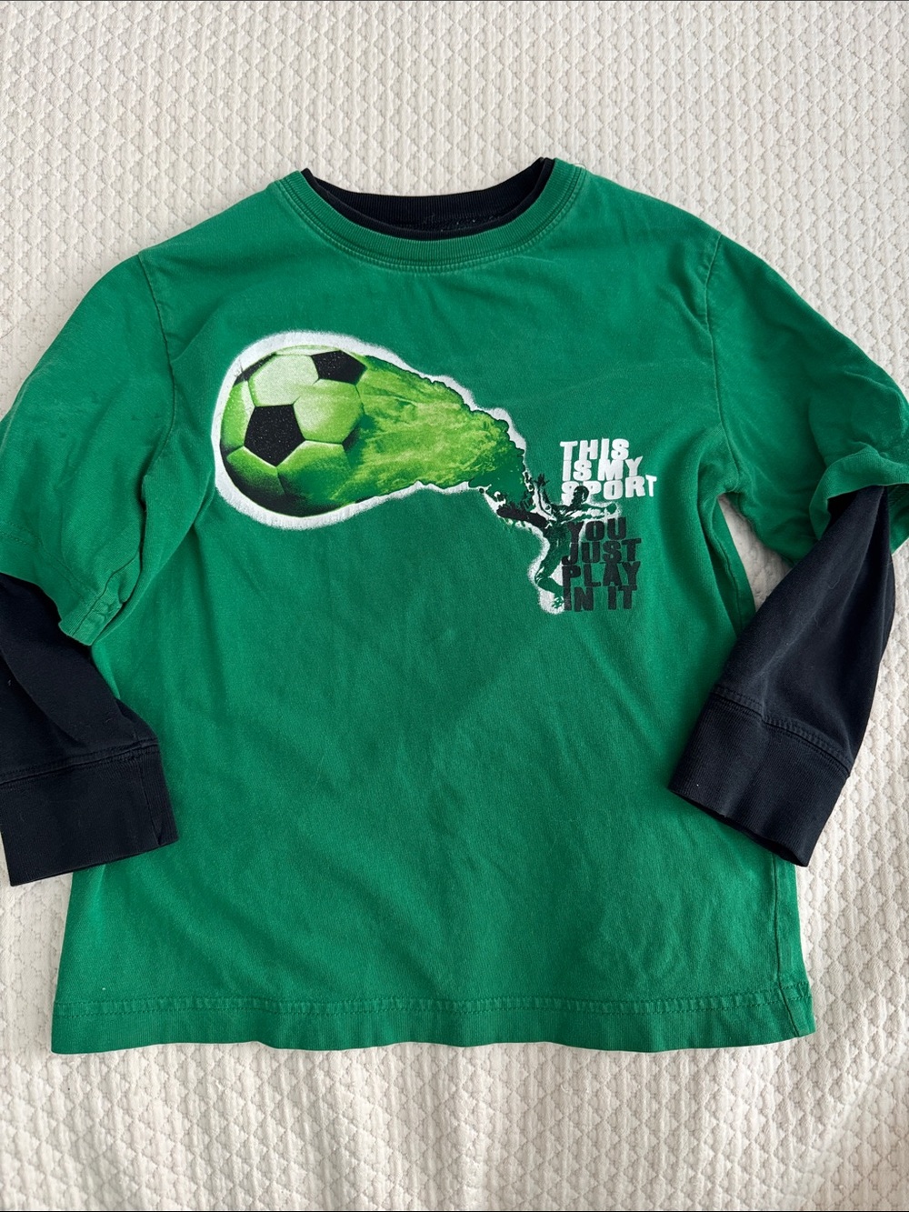 Prospirit Green and Black Soccer Graphic Layered-Look Long Sleeve Tee